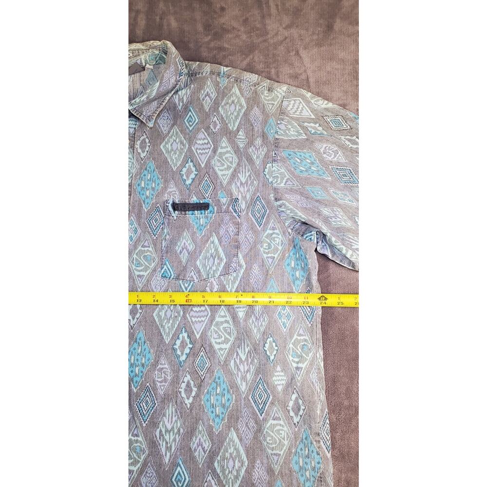 Quiksilver Mens Sz XL Blue Geometric Button Up Short Sleeve Cotton Shirt C6-83 - Picture 3 of 7